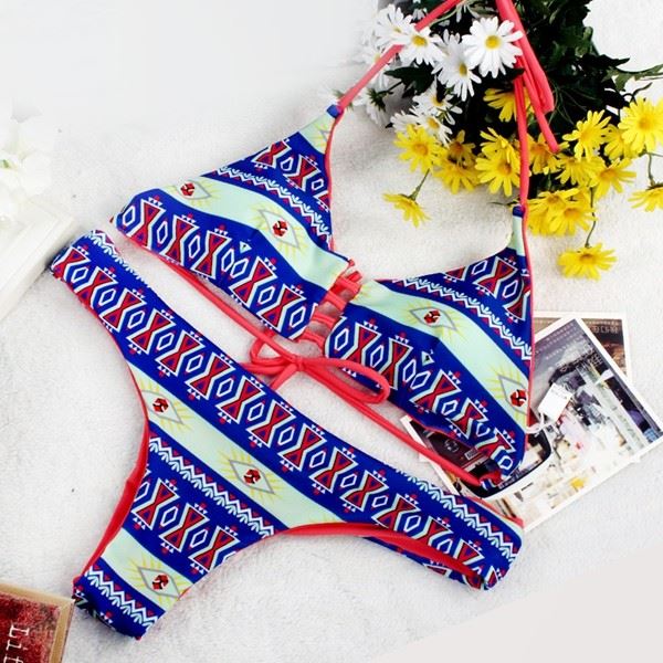 Assorted Native Print Halter Swim Outfit suppliers