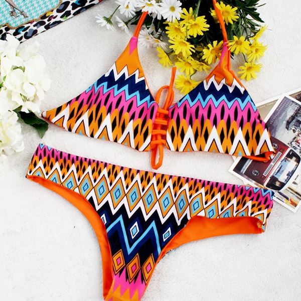 Assorteret Native Print Halter Swim Outfit