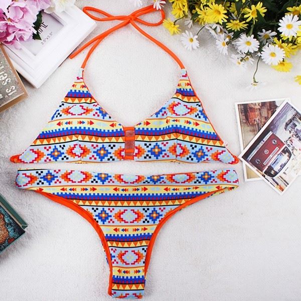 Assorted Native Print Halter Swim Outfit high quality